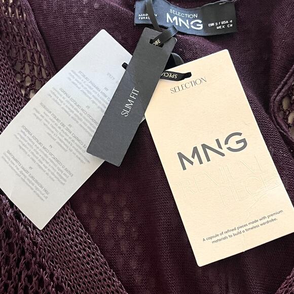 NWT Mango MNG Lurex openwork knit dress Burgundy Size Small - Picture 11 of 13